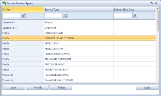 V11 - CRM- Shipping - Carrier Service types