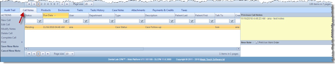 V11 - case tab - call notes