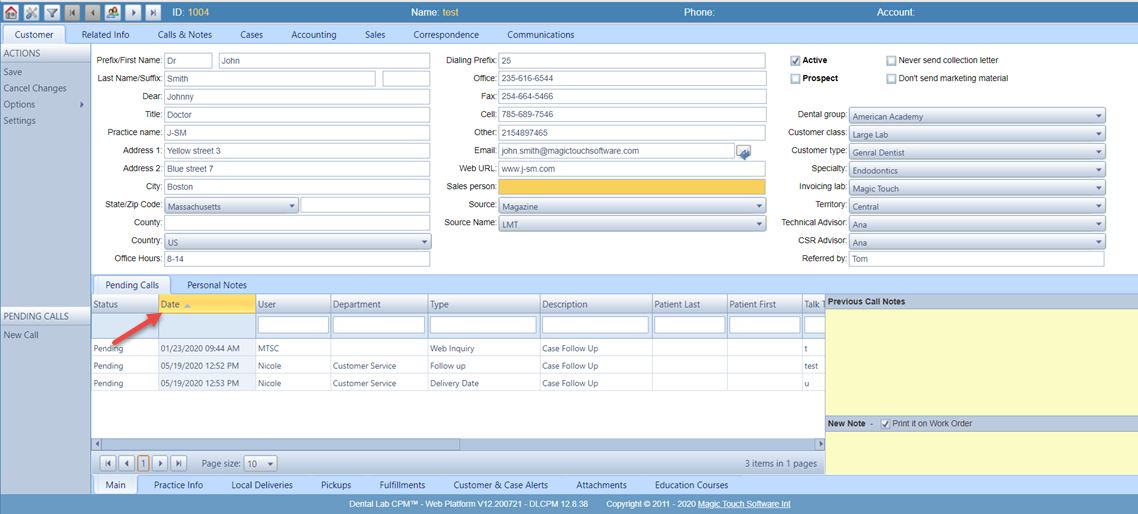 V12 - Customer - Call and Notes - Pending Calls