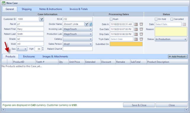 V11 - add product - new case form