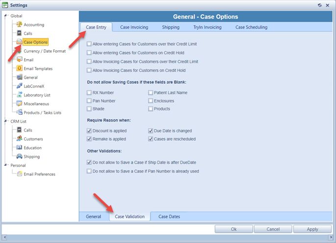 V12 - Case Options - case validation