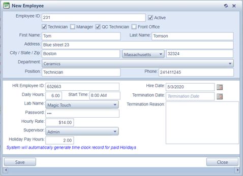 V12 - Add new employee form