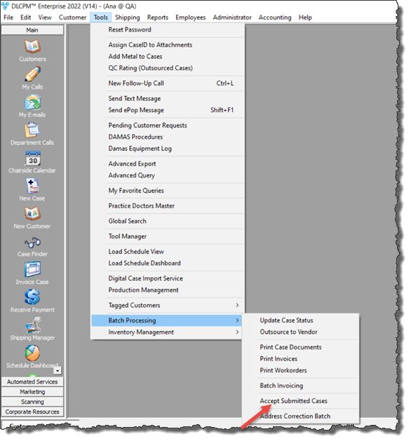 V14 - Batch Processing - Accept Submitted case - navigation