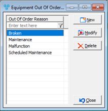 V12 - Laboratory Lists - Out Of Order Reasons