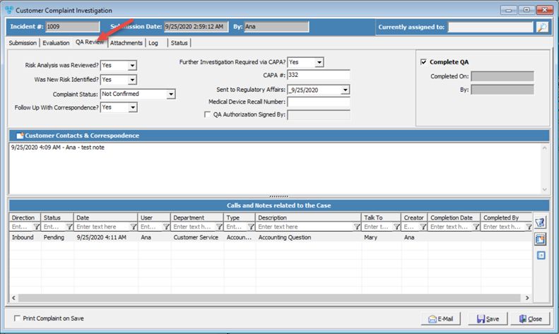 V12 - Customer Complaint -  QA Review