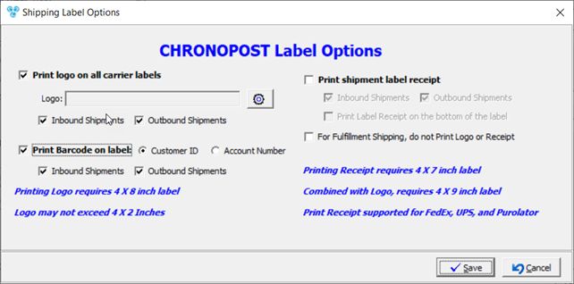 V12 - Laboratory Lists - Laboratories - Shipping Carrier - Chronopost - label