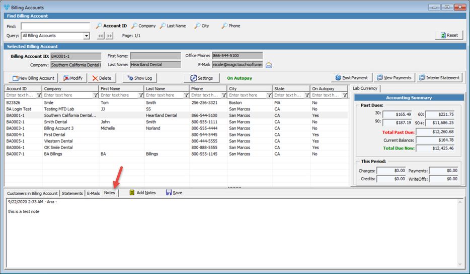 V12 - Billing accounts - Notes tab