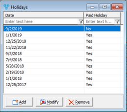 V12 - Laboratory Lists - Holidays