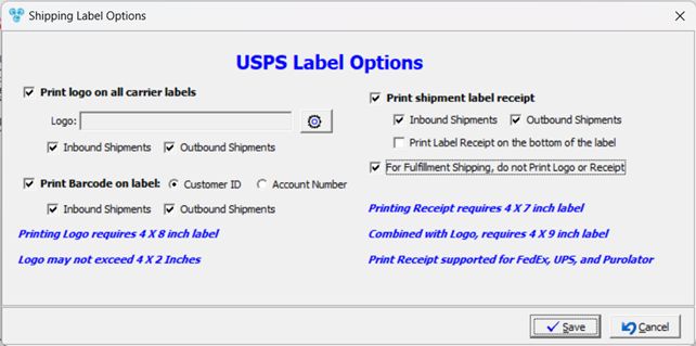 V12 - Laboratory Lists - Laboratories - Add new lab - Shipping Carrier - USPS - printing options