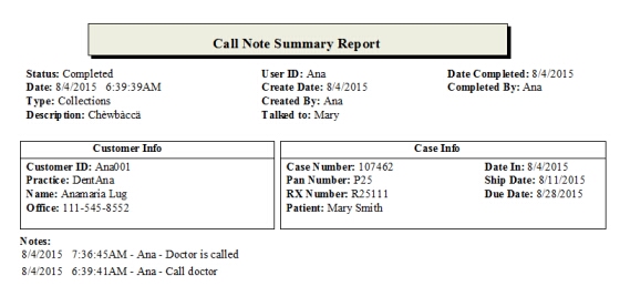 V12 - Customer Reports - Selected Call - report