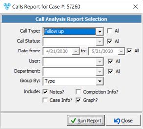 V12 - Customer Reports - Calls for selected Case - form