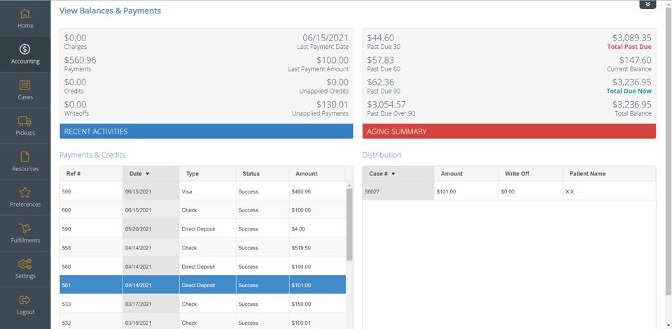 View balances and payments - form