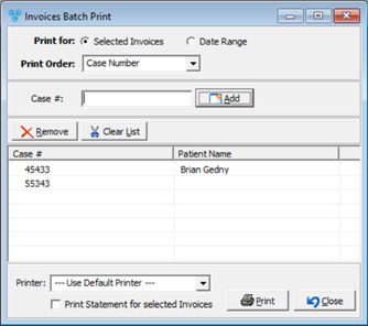 V12 - Batch Processing - Print Invoices - Print for cases entered
