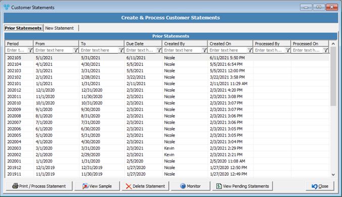 V14 - Create and Process Statements - customer statements