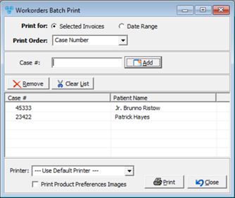 V12 - Batch Processing - Print Workorders - Print for cases entered