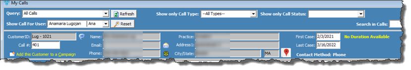 V12 - My Calls - form description - customer info