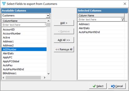 V12 - Export Customer - form - select fields