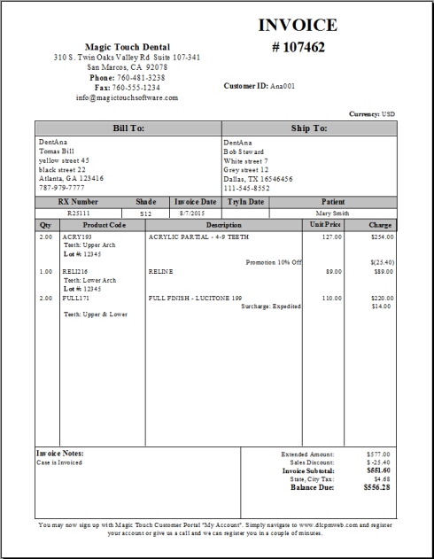 V12 - Customer Reports - Invoice for selected Case - report