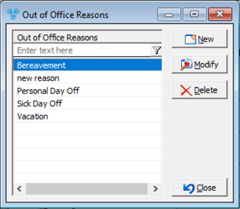 V12 - Laboratory Lists - Out of Office Reason