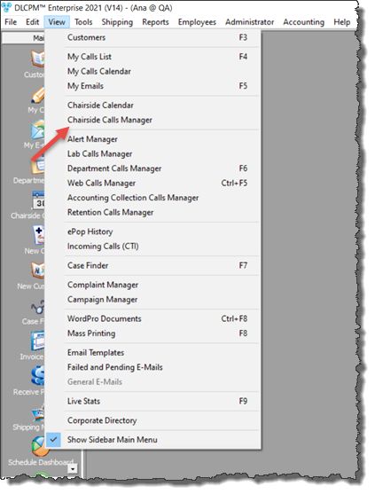 V12 - Chairside Calls Manager - navigation