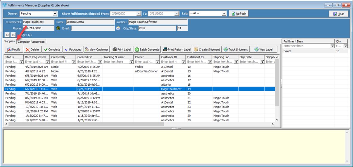 V12 - Fulfillment Manager - Supplies