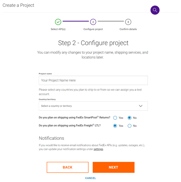 FedExStep2ConfigureProject