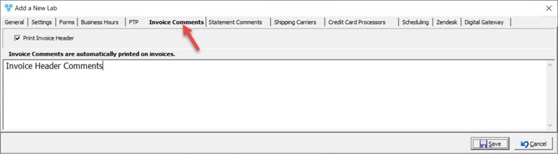 V12 - Laboratory Lists - Laboratories - Add new lab - Invoice Comments