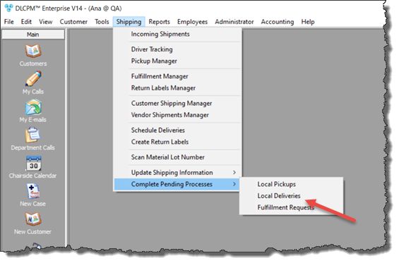 V12 - Complete Pending Processes - Local Delivery - navigation