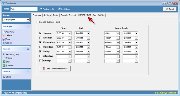 V12 - Employees - Working Hours tab