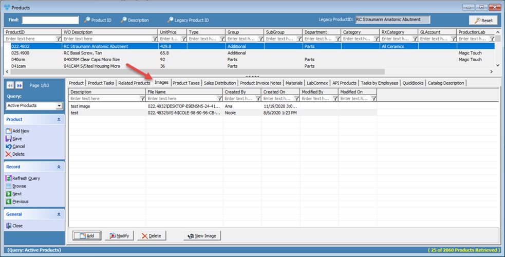 V12 - Products and Tasks Lists - Products - Images tab