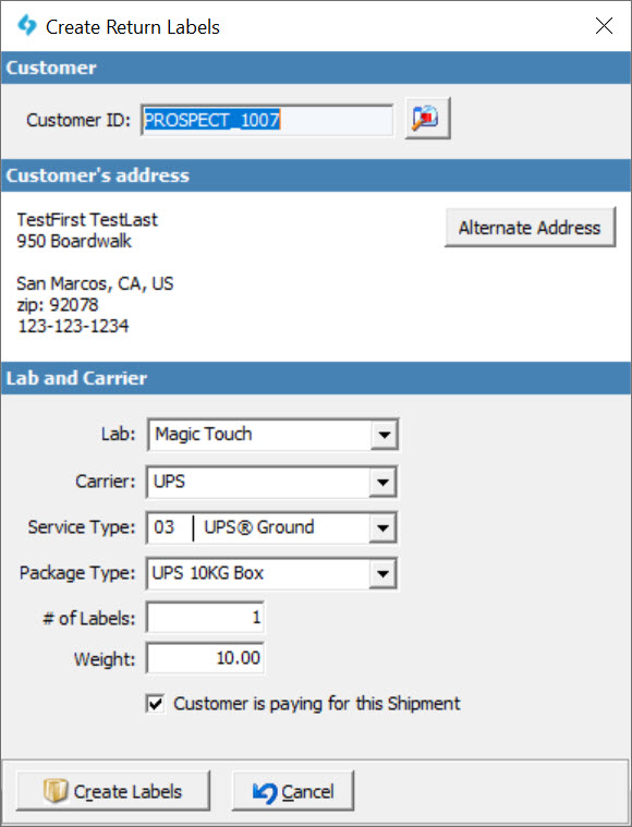 V15 - Create Return Labels - form