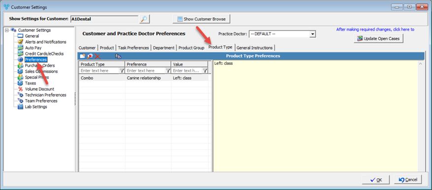 V12 - Customer Settings - Preferences - Product Type