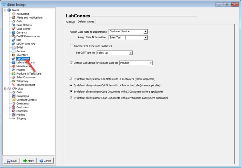 V12 - LabConnex - Default Values