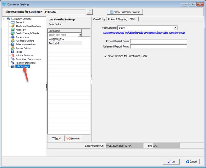 V12 - Customer Settings - Lab Settings - Misc