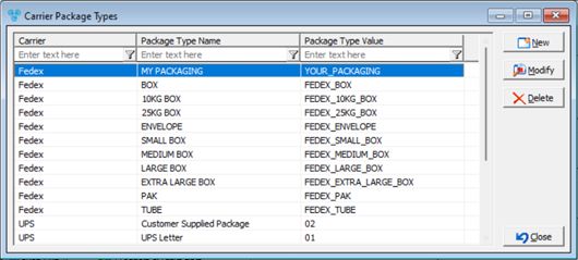 V12 - Shipping - Carrier Package Types