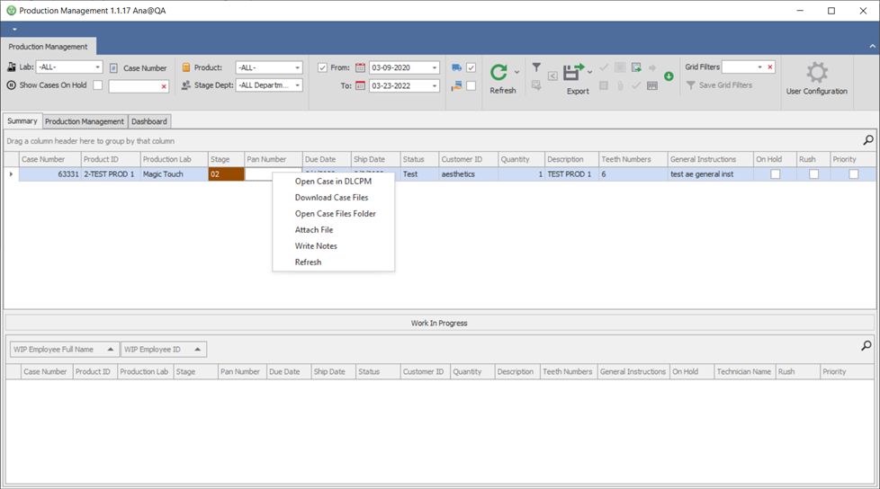 V14 - Production Management - form