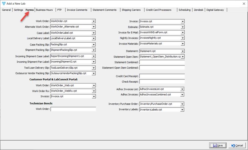 V12 - Laboratory Lists - Laboratories - Add new lab - Forms