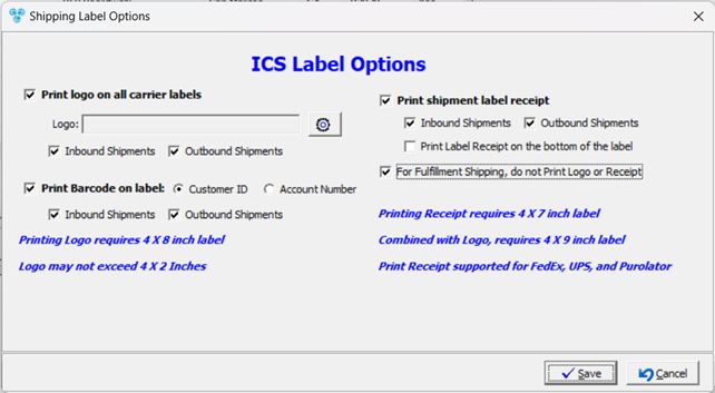 V14 - Laboratory Lists - Laboratories - Add new lab - Shipping Carrier - ics - printing options