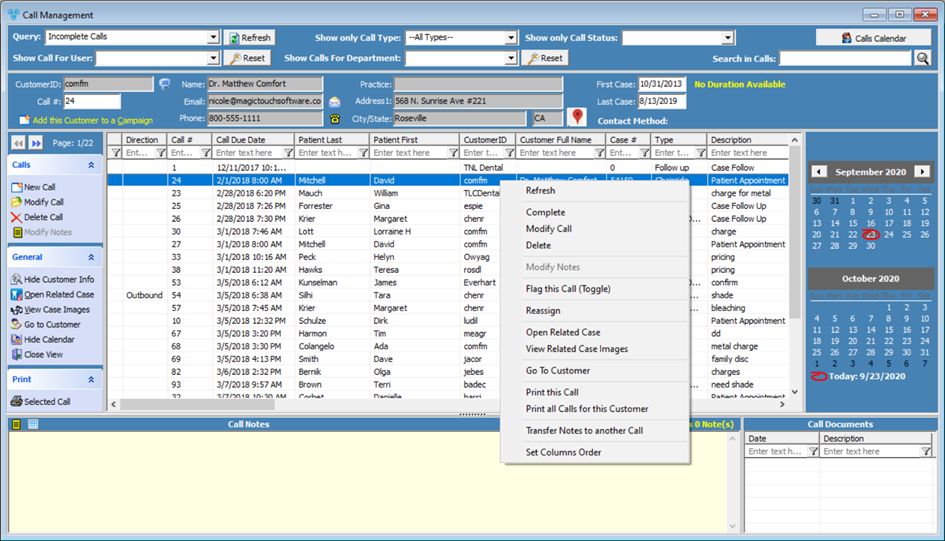 V12 - Lab Calls Manager - form