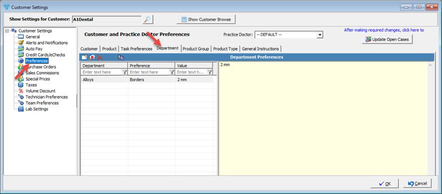 V12 - Customer Settings - Preferences - Department