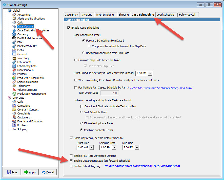 V15 - Case options - Case Scheduling - Department Load