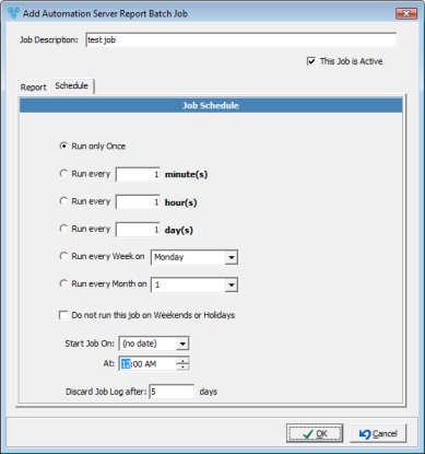 V12 - Job Management - Add Batch Job - Schedule tab