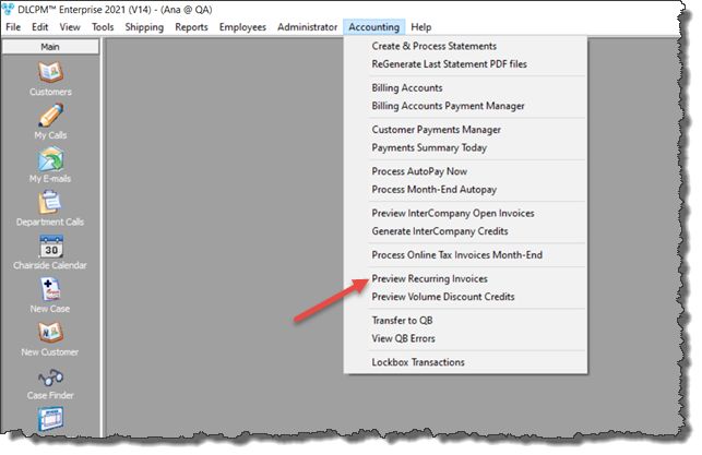 V12 - Preview Recurring Invoices - navigation