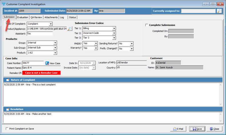 V12 - Customer Complaint -  Submission