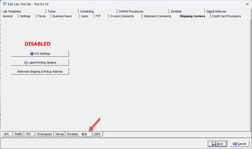 V14 - Laboratory Lists - Laboratories - Add new lab - Shipping Carrier - ICS