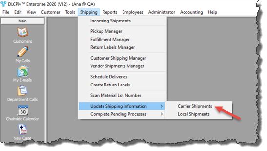 V12 - Update Shipping Information - Carrier - navigation