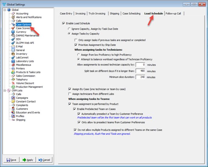 V14 - Case options - Load Schedule