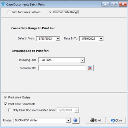 V12 - Batch Processing - Print Case Documents - Print for Date Range