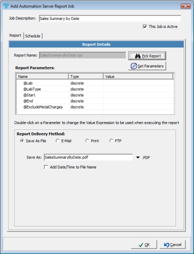 V12 - Job Management - Add Job - Report tab