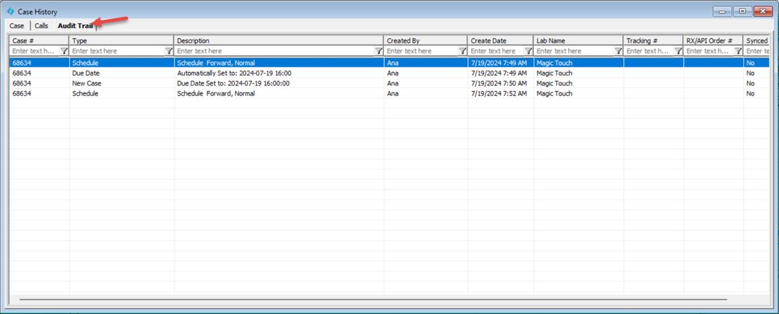 V15 - Case History - audit trail tab